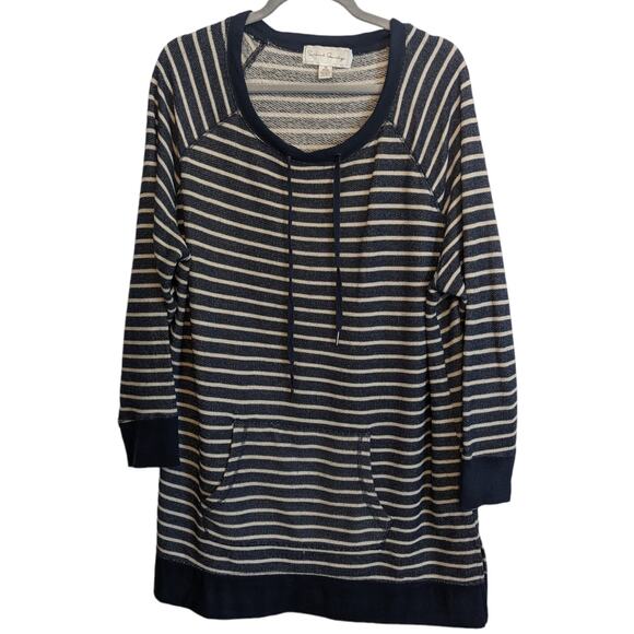 French Laundry Womens 3X Black White Sweater Top striped Pullover Drawstring - Picture 11 of 12